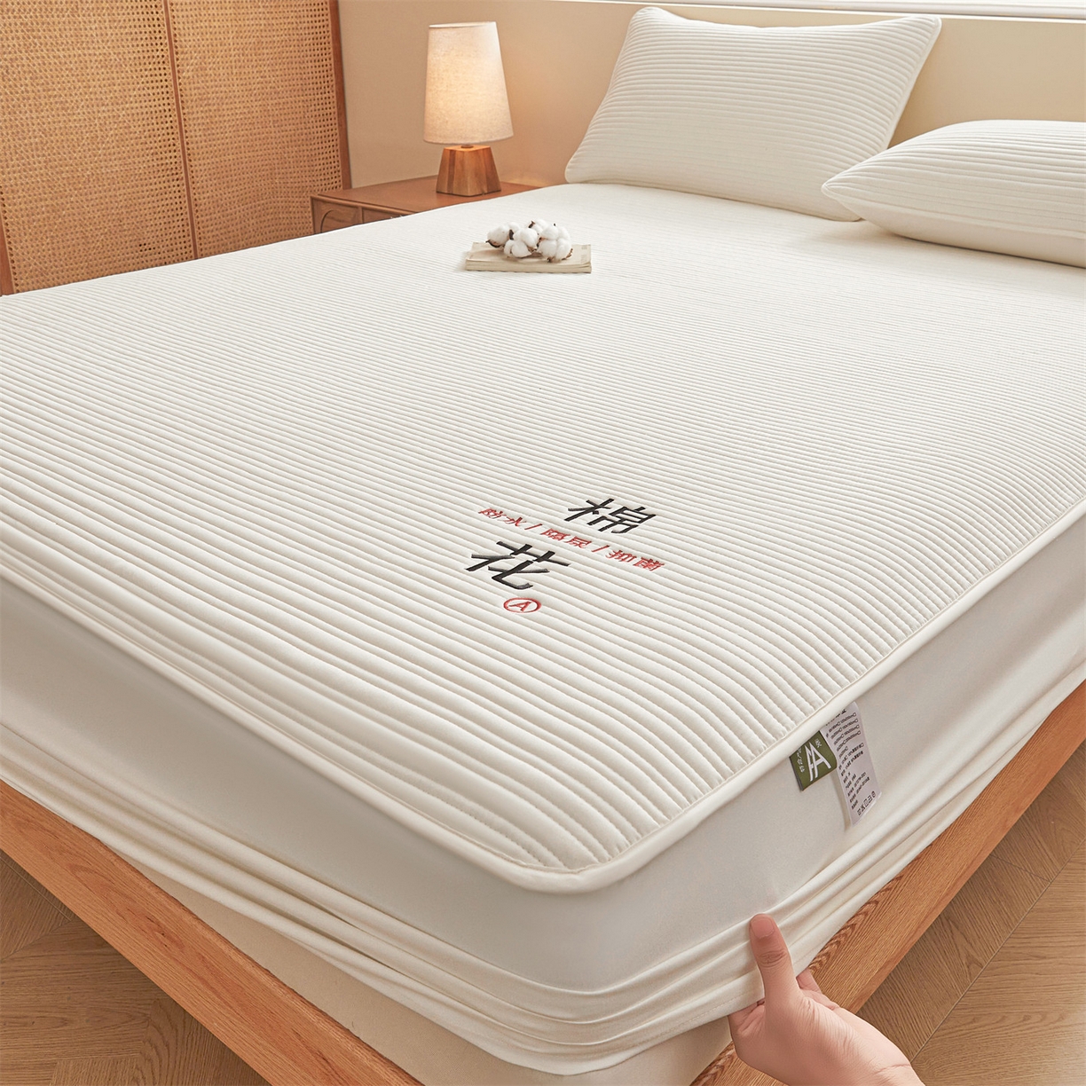 91家纺网 家纺一手货源 找家纺 居眠 2025新款云纹刺绣棉花防水床笠 床笠单件-云纹 云纹-白