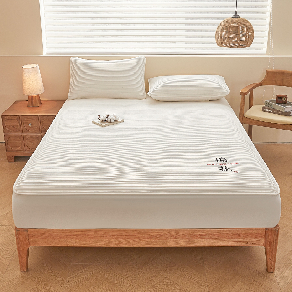 居眠 2025新款云纹刺绣棉花防水床笠 床笠单件-云纹 云纹-白