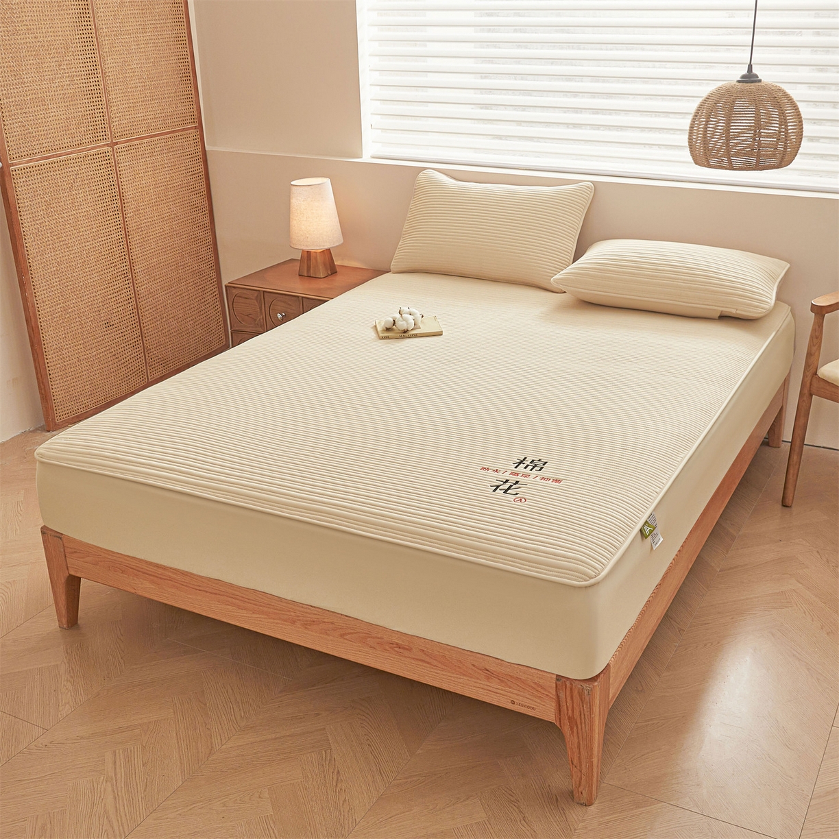 91家纺网 家纺一手货源 找家纺 居眠 2025新款云纹刺绣棉花防水床笠 床笠单件-云纹 云纹-卡