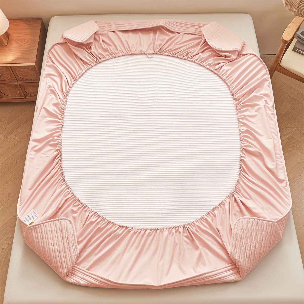 91家纺网 家纺一手货源 找家纺 居眠 2025新款云纹刺绣棉花防水床笠 床笠单件-云纹 云纹-粉