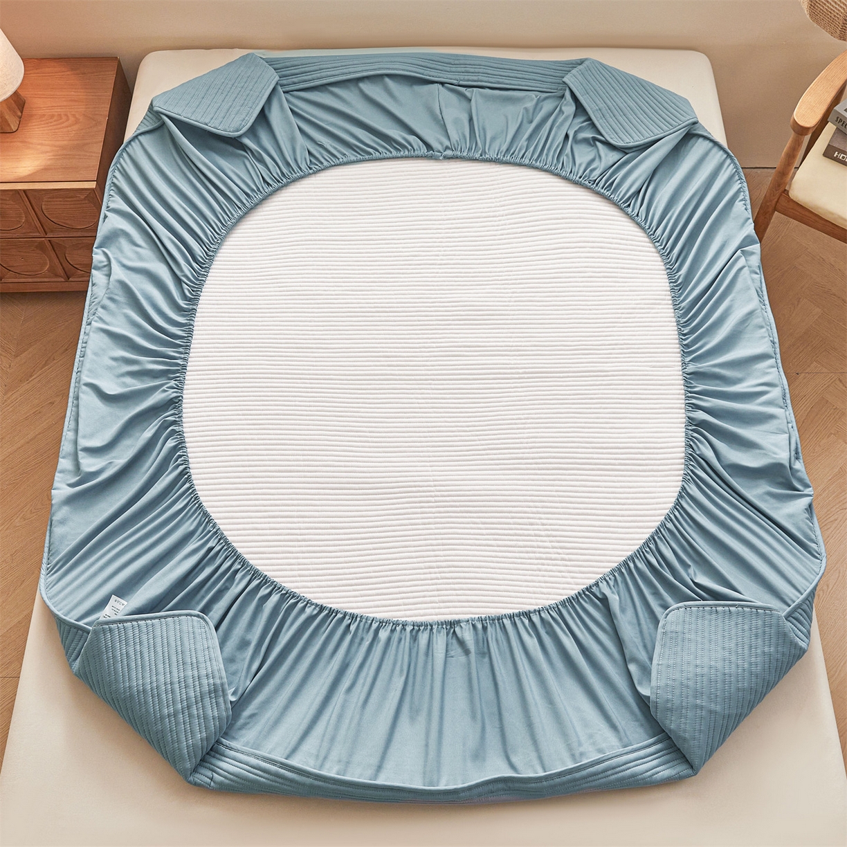 91家纺网 家纺一手货源 找家纺 居眠 2025新款云纹刺绣棉花防水床笠 床笠单件-云纹 云纹-蓝