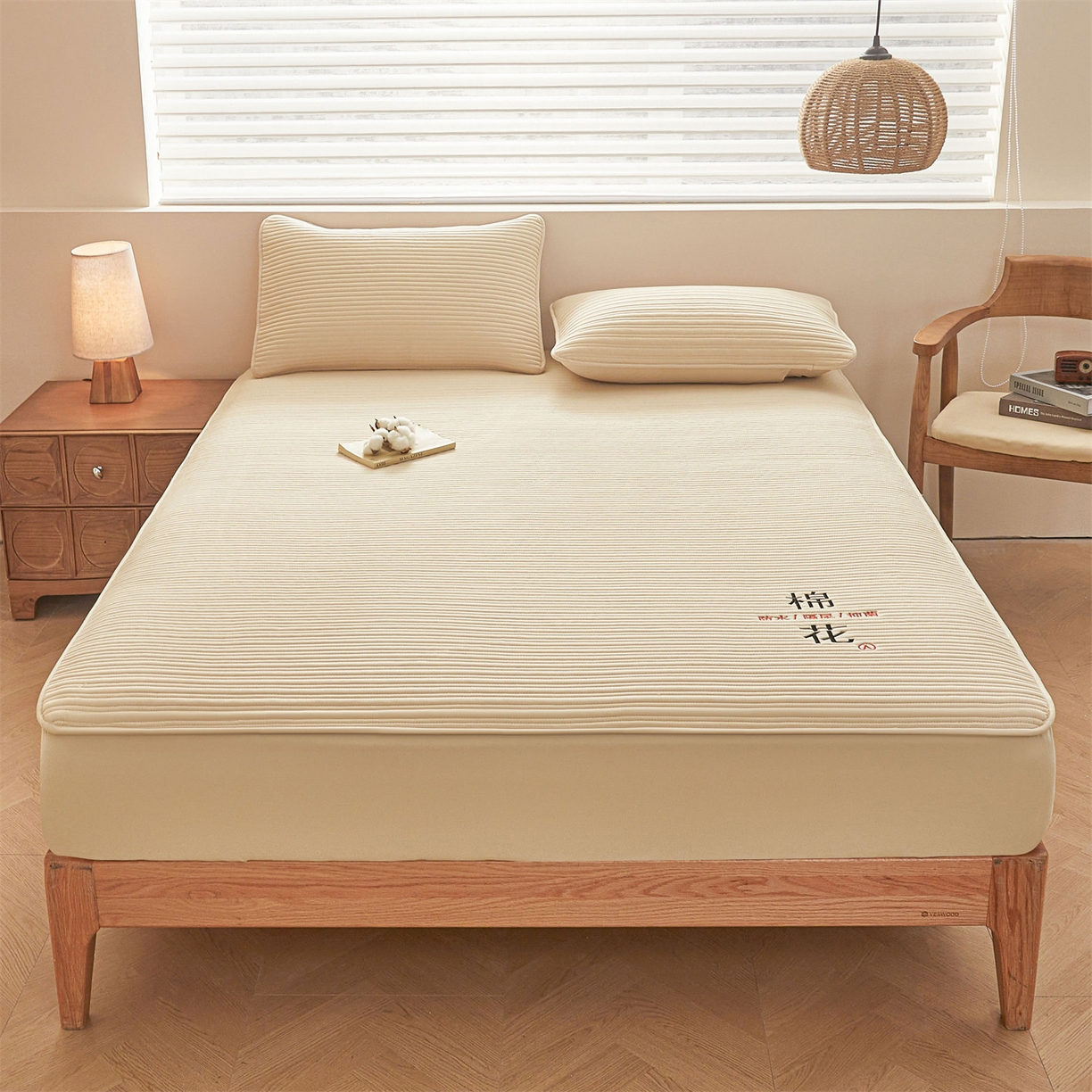 91家纺网 家纺一手货源 找家纺 （总）居眠 2025新款云纹刺绣棉花防水床笠 床笠单件-云纹