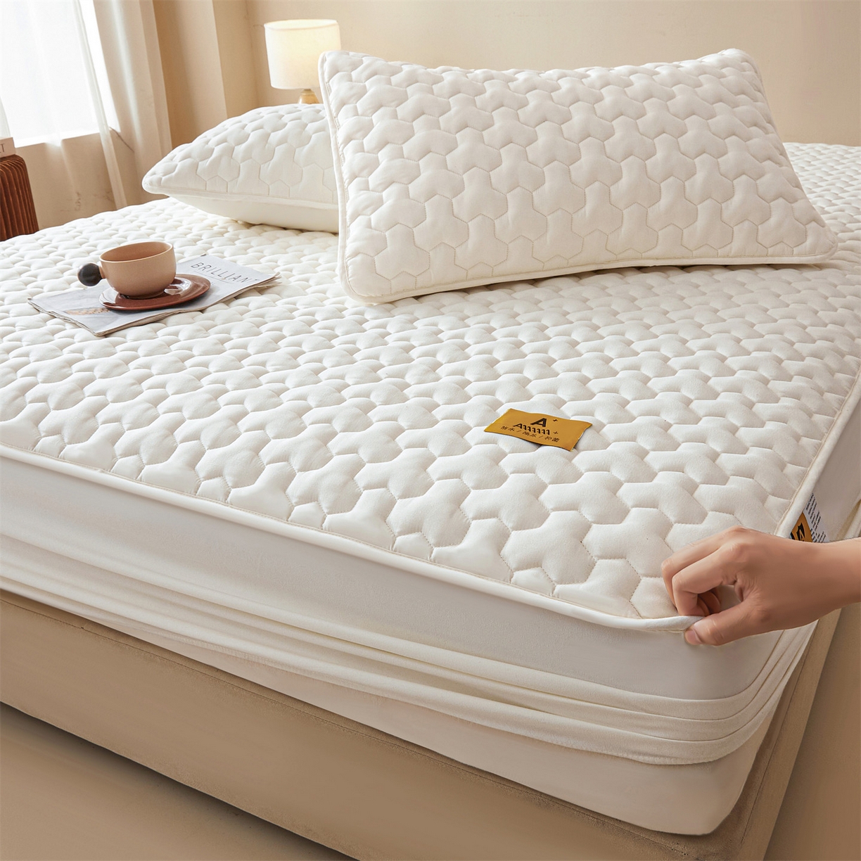 91家纺网 家纺一手货源 找家纺 （总）居眠 2025新款简格-棉花防水床笠-简格