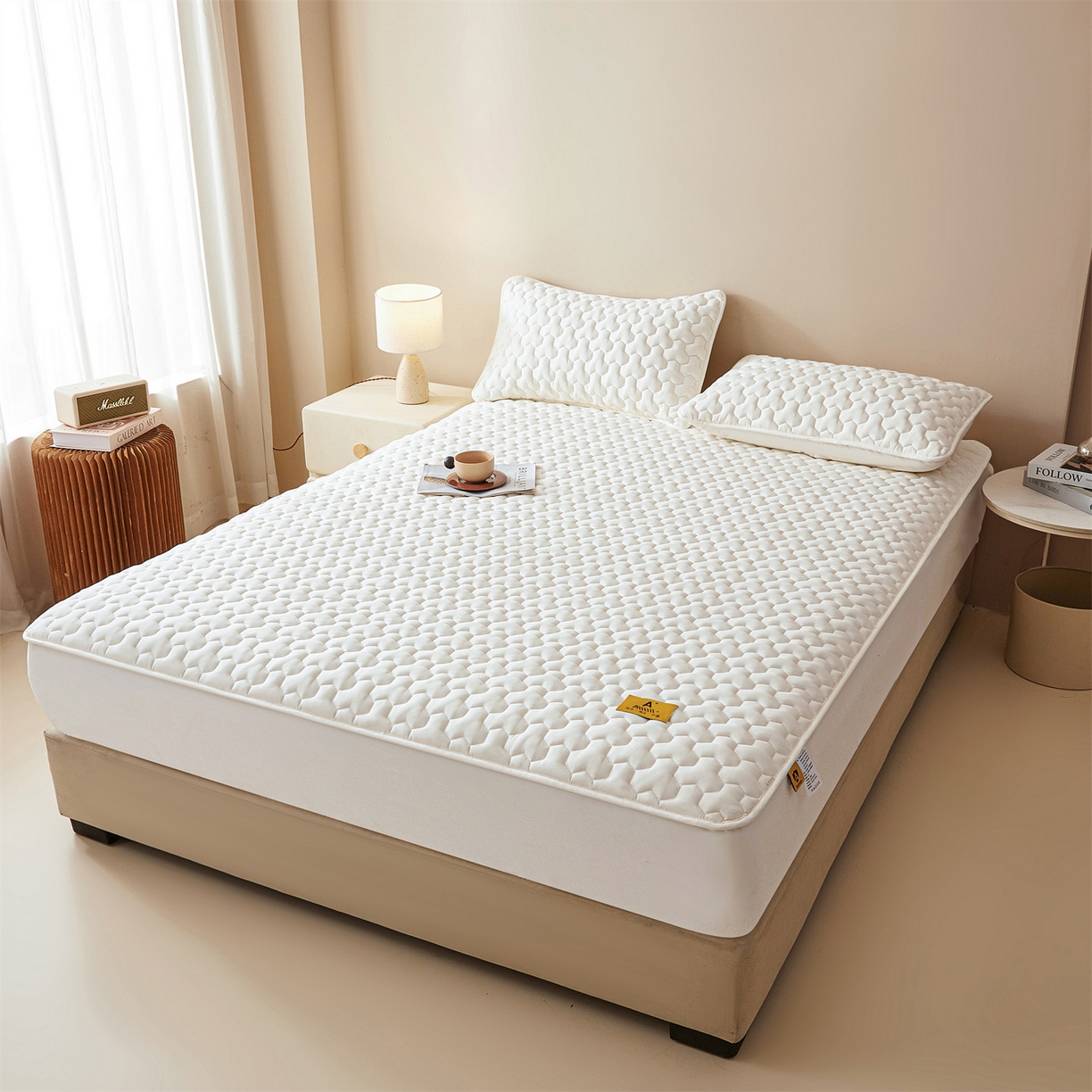 91家纺网 家纺一手货源 找家纺 居眠 2025新款简格-棉花防水床笠-简格 简格-白色