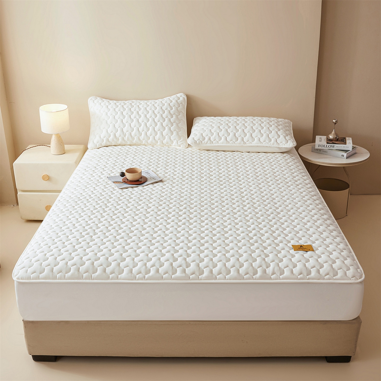 居眠 2025新款简格-棉花防水床笠-简格 简格-白色