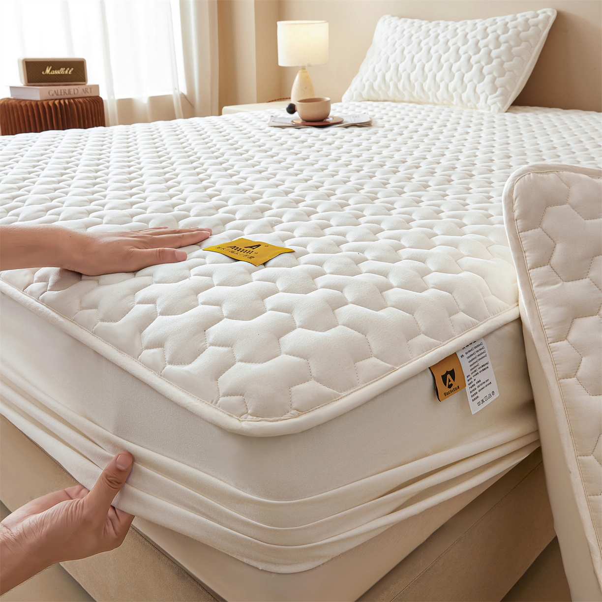 91家纺网 家纺一手货源 找家纺 居眠 2025新款简格-棉花防水床笠-简格 简格-白色