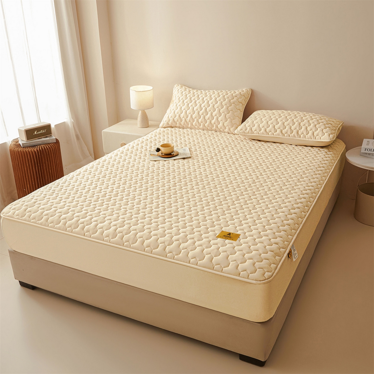 91家纺网 家纺一手货源 找家纺 居眠 2025新款简格-棉花防水床笠-简格 简格-卡色