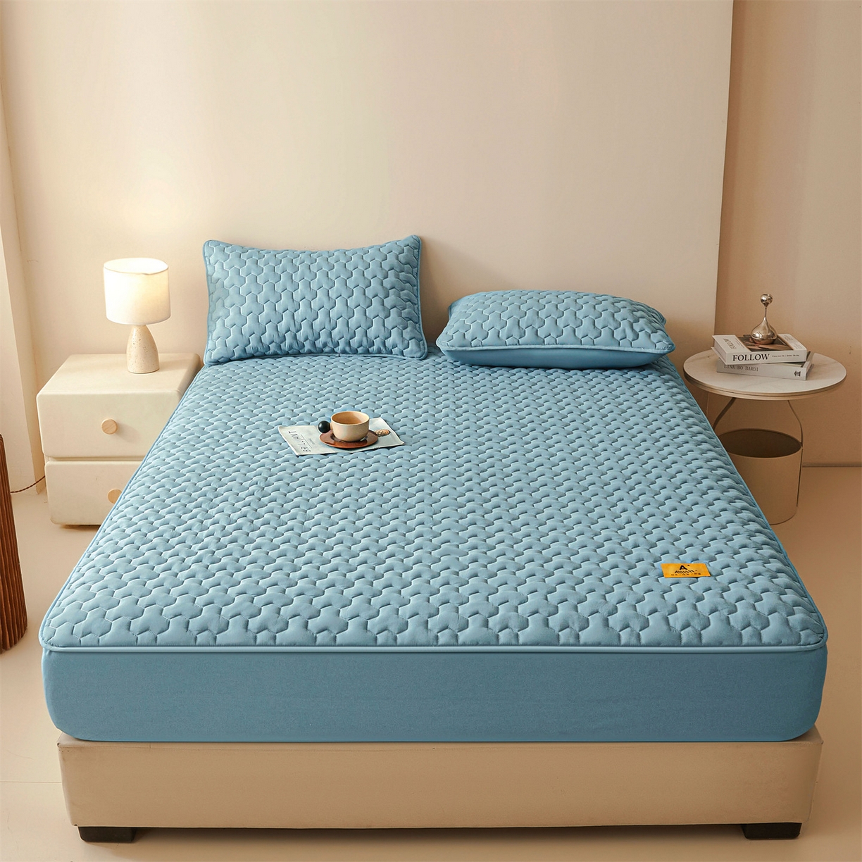 居眠 2025新款简格-棉花防水床笠-简格 简格-蓝色