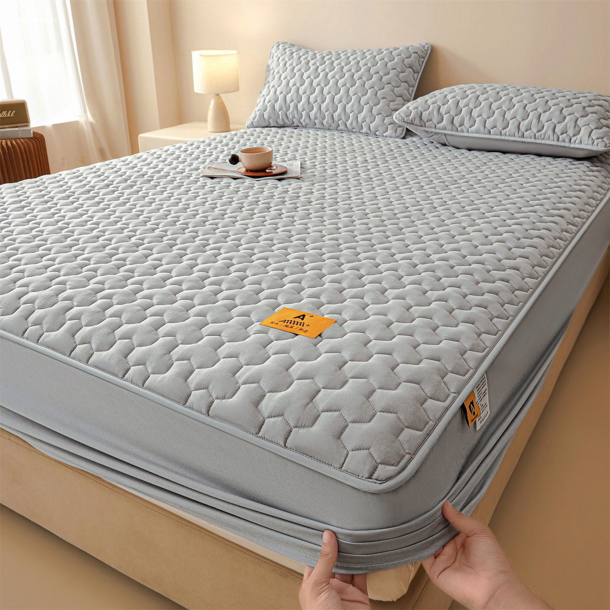 91家纺网 家纺一手货源 找家纺 居眠 2025新款简格-棉花防水床笠-简格 简格-灰色