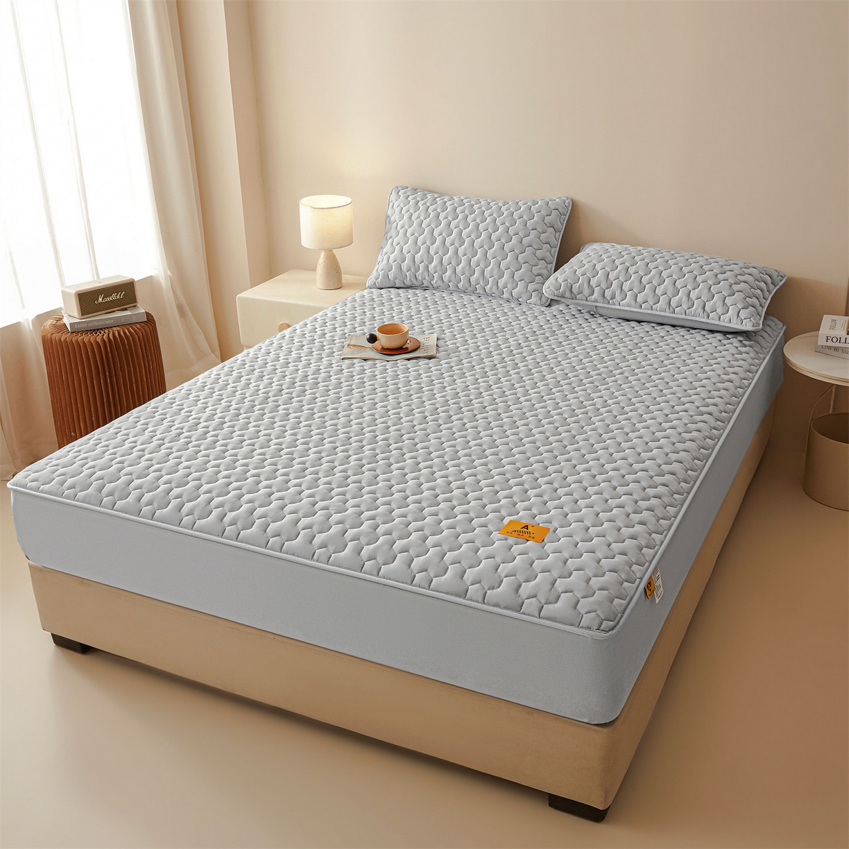 91家纺网 家纺一手货源 找家纺 居眠 2025新款简格-棉花防水床笠-简格 简格-灰色