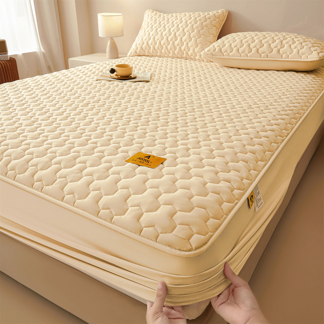 91家纺网 家纺一手货源 找家纺 居眠 2025新款简格-棉花防水床笠-简格 简格-卡色