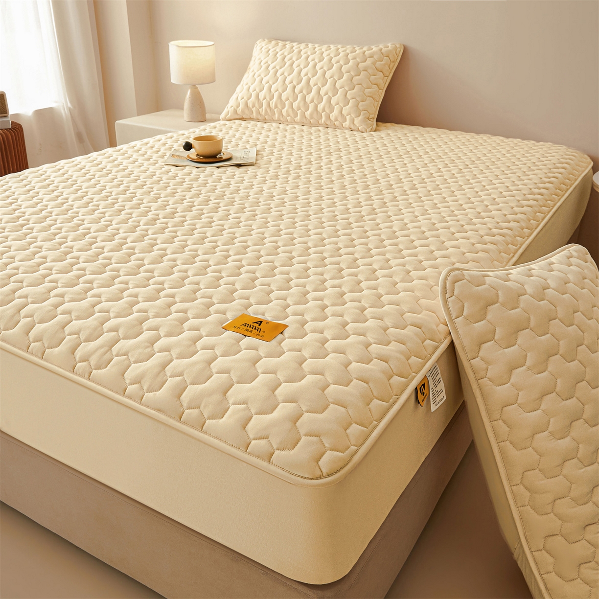 91家纺网 家纺一手货源 找家纺 居眠 2025新款简格-棉花防水床笠-简格 简格-卡色