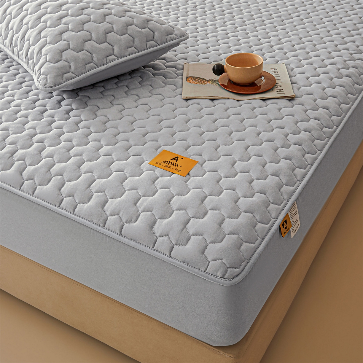 91家纺网 家纺一手货源 找家纺 居眠 2025新款简格-棉花防水床笠-简格 简格-灰色