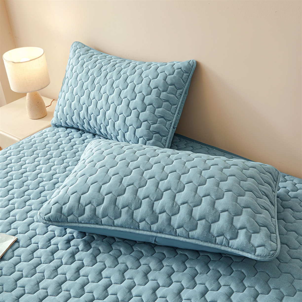 91家纺网 家纺一手货源 找家纺 居眠 2025新款简格-棉花防水床笠-简格 简格-蓝色