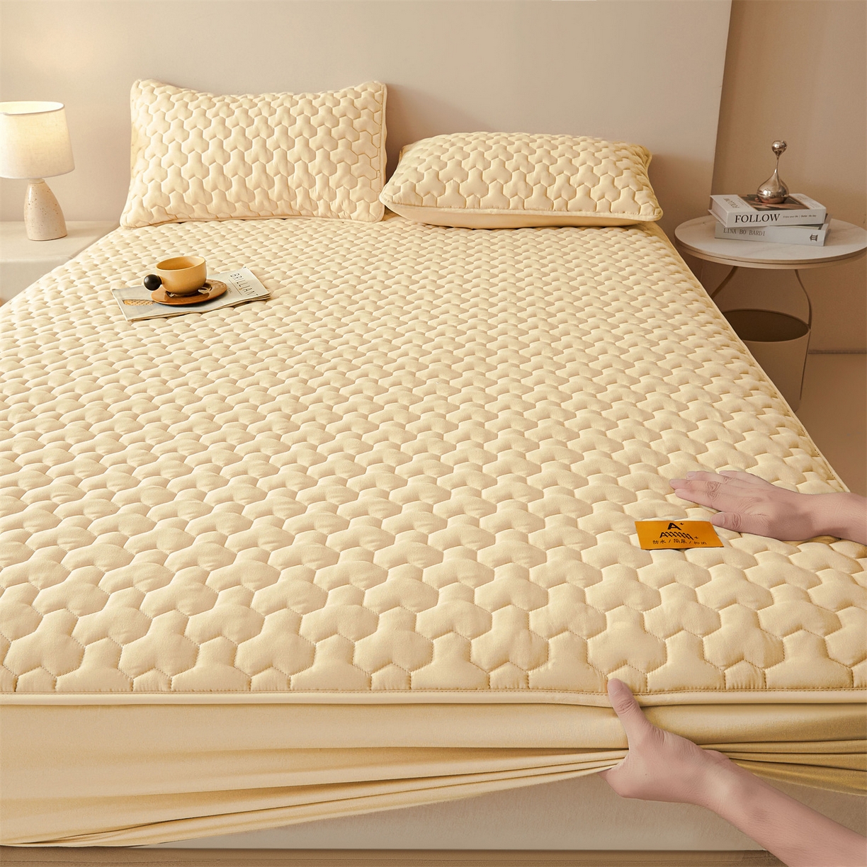 91家纺网 家纺一手货源 找家纺 居眠 2025新款简格-棉花防水床笠-简格 简格-卡色