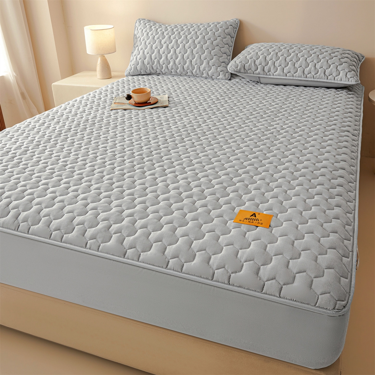 91家纺网 家纺一手货源 找家纺 居眠 2025新款简格-棉花防水床笠-简格 简格-灰色