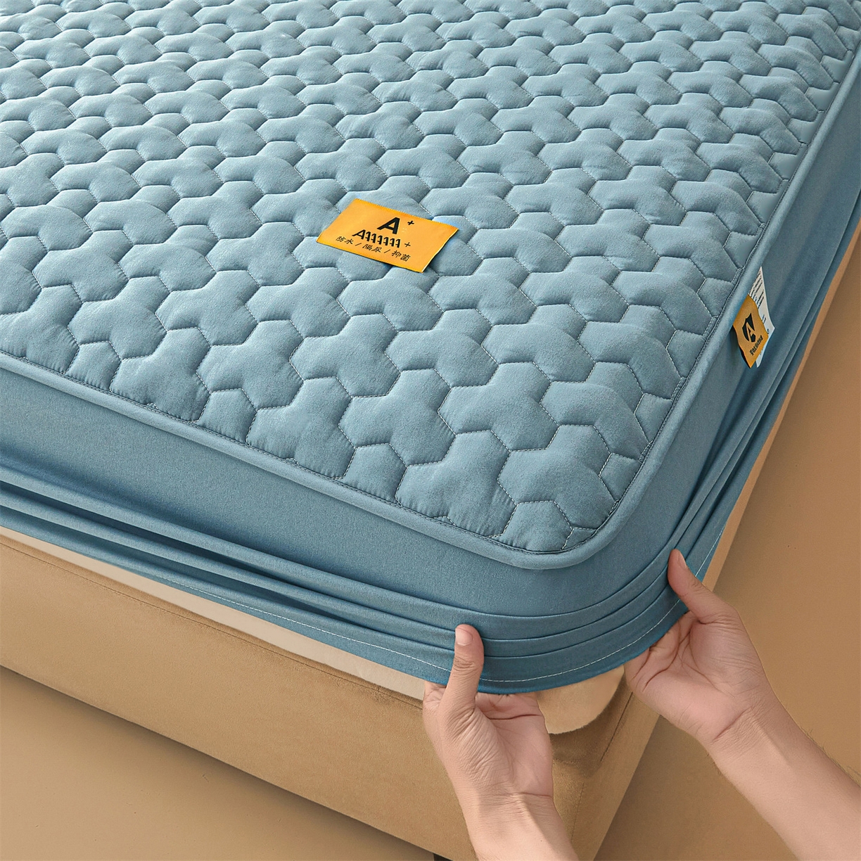 91家纺网 家纺一手货源 找家纺 居眠 2025新款简格-棉花防水床笠-简格 简格-蓝色