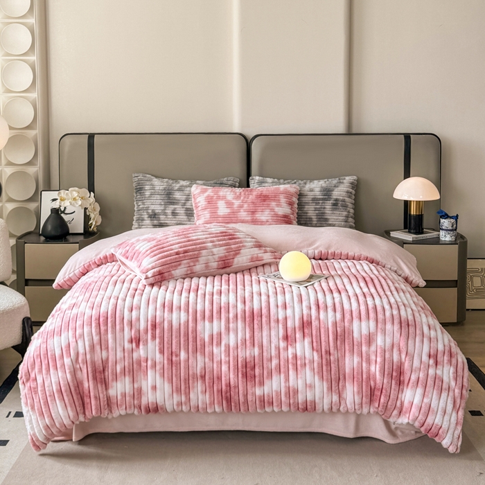 91家纺网 家纺一手货源 找家纺 金蕊阁 2025新款A类抽条兔绒四件套 渐变彩泡泡-粉