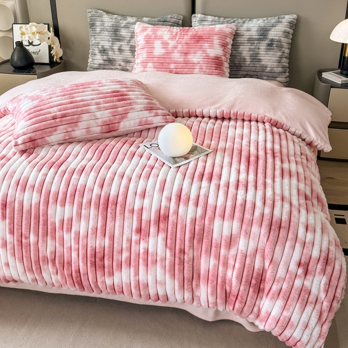 91家纺网 家纺一手货源 找家纺 金蕊阁 2025新款A类抽条兔绒四件套 渐变彩泡泡-粉