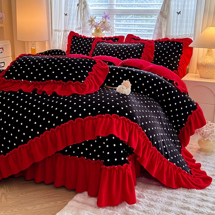 91家纺网 家纺一手货源 找家纺 （总）韩约家纺 2025新款法式大花边印花牛奶绒床盖款四件套