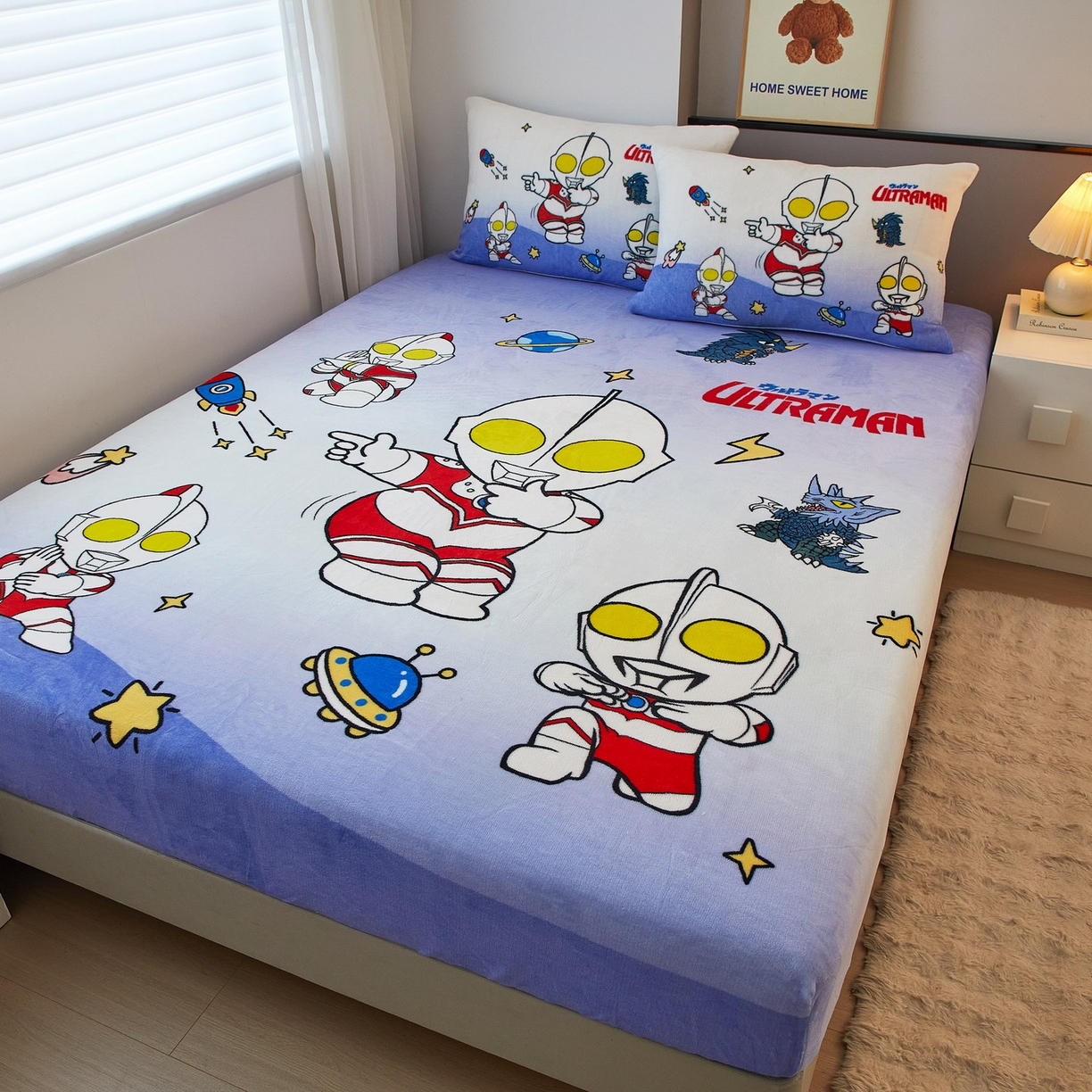 91家纺网 家纺一手货源 找家纺 （总）蘭菲家纺 2025新款牛奶绒奥特曼系列单品床笠