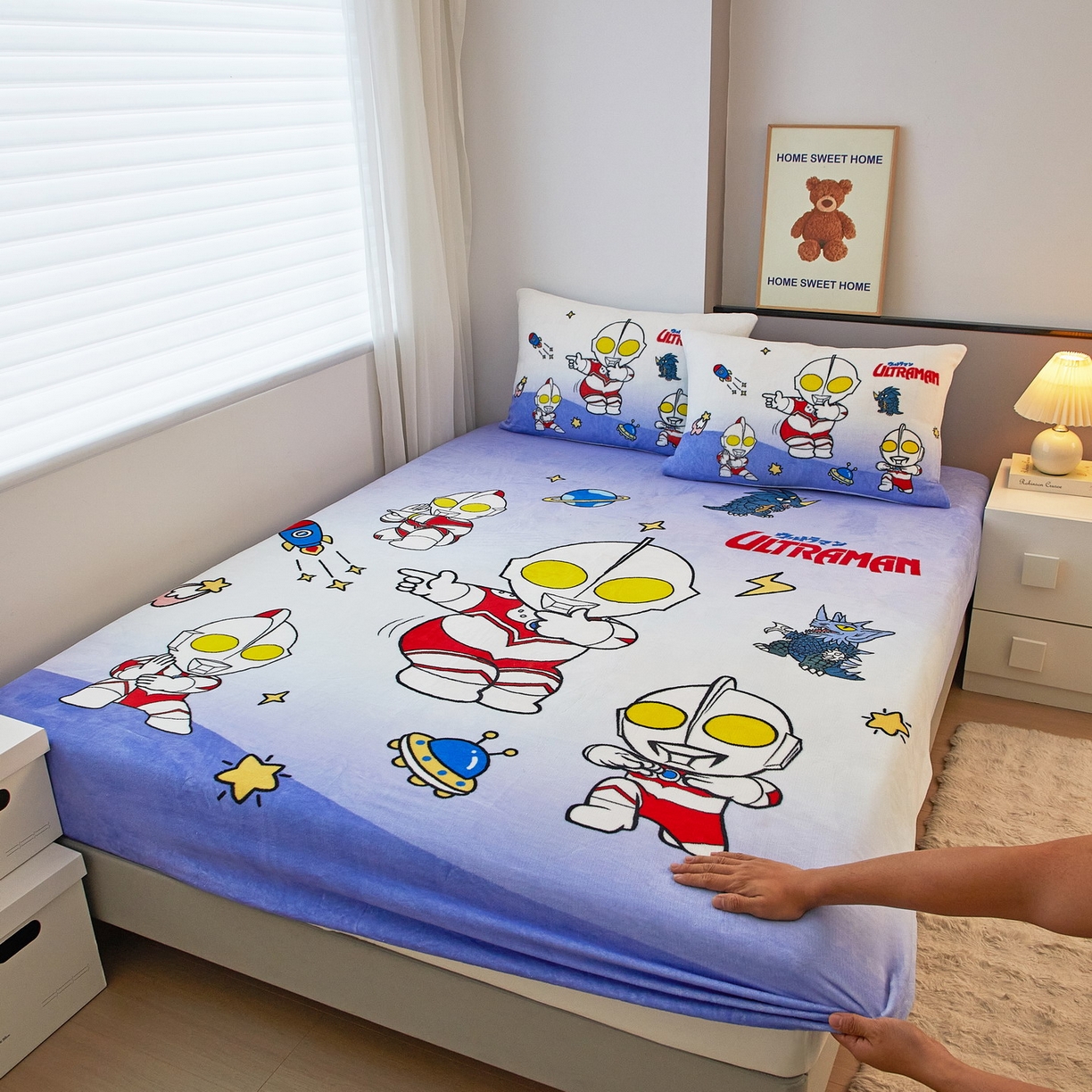 91家纺网 家纺一手货源 找家纺 （总）蘭菲家纺 2025新款牛奶绒奥特曼系列单品床笠