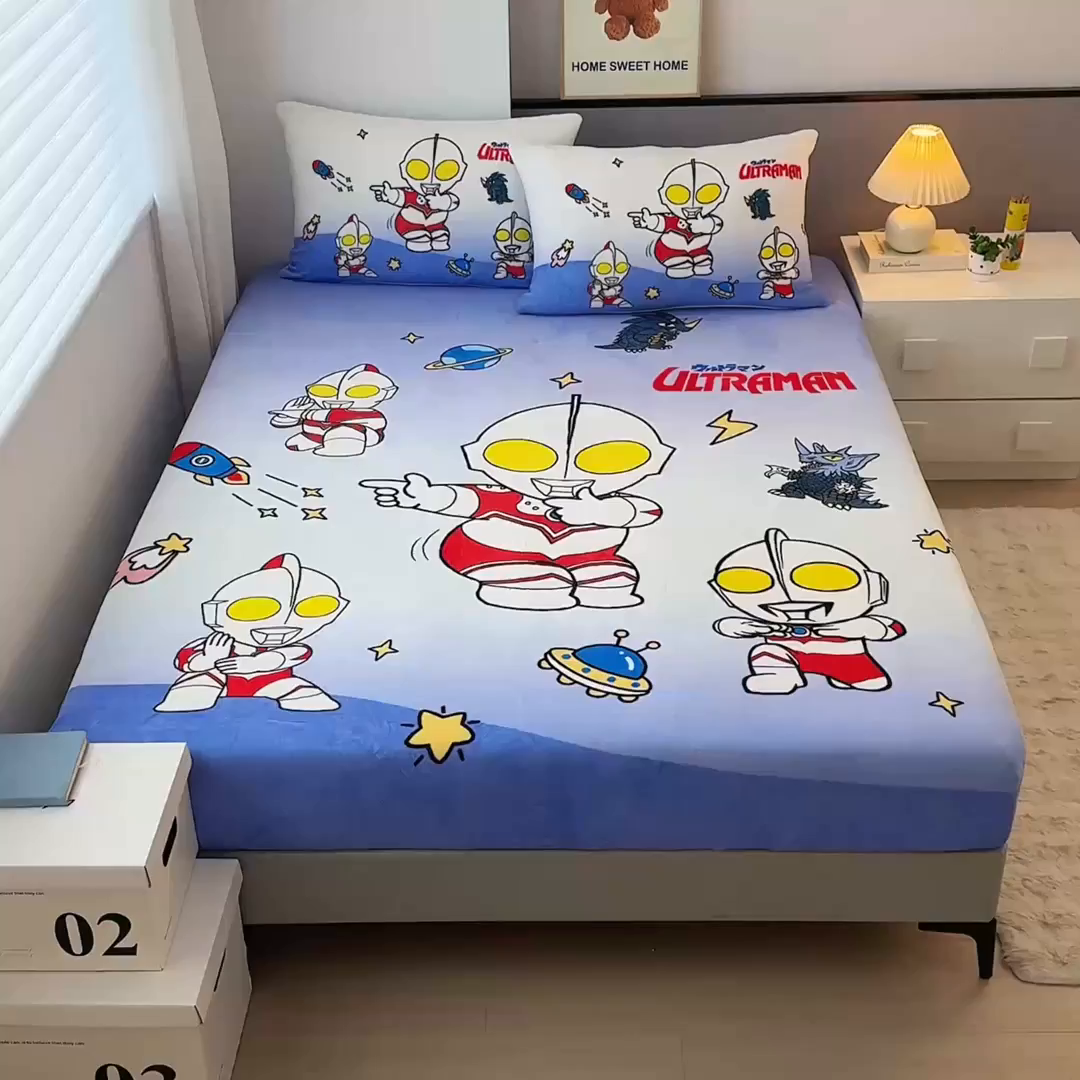 91家纺网 家纺一手货源 找家纺 蘭菲家纺 2025新款牛奶绒奥特曼系列单品床笠 抱团