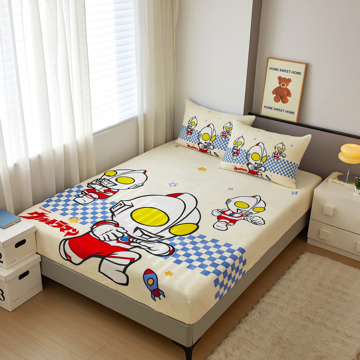 91家纺网 家纺一手货源 找家纺 蘭菲家纺 2025新款牛奶绒奥特曼系列单品床笠 超人兄弟