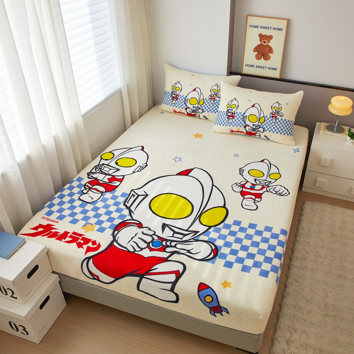 91家纺网 家纺一手货源 找家纺 蘭菲家纺 2025新款牛奶绒奥特曼系列单品床笠 超人兄弟