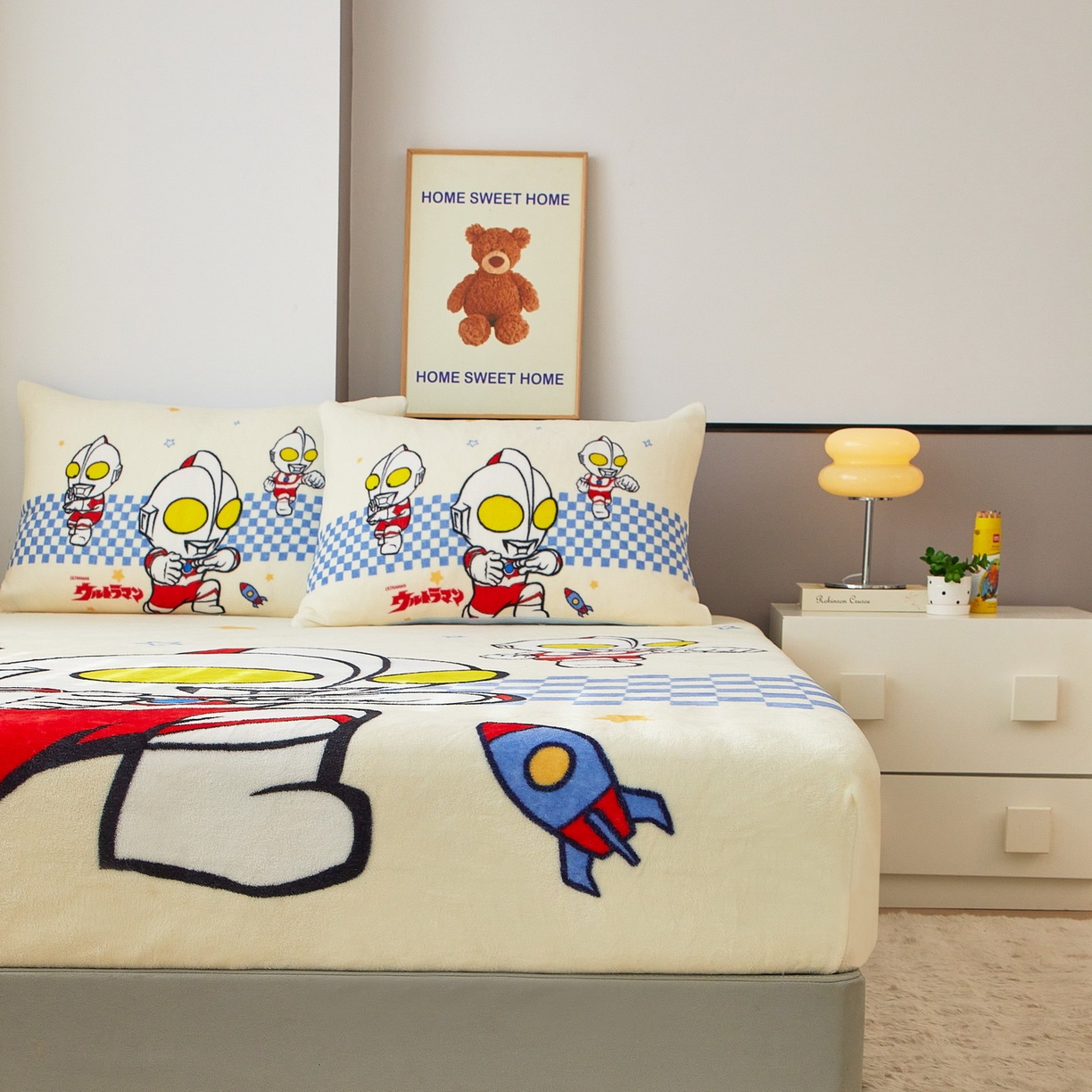 91家纺网 家纺一手货源 找家纺 蘭菲家纺 2025新款牛奶绒奥特曼系列单品床笠 超人兄弟