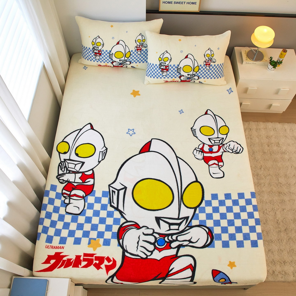 91家纺网 家纺一手货源 找家纺 蘭菲家纺 2025新款牛奶绒奥特曼系列单品床笠 超人兄弟