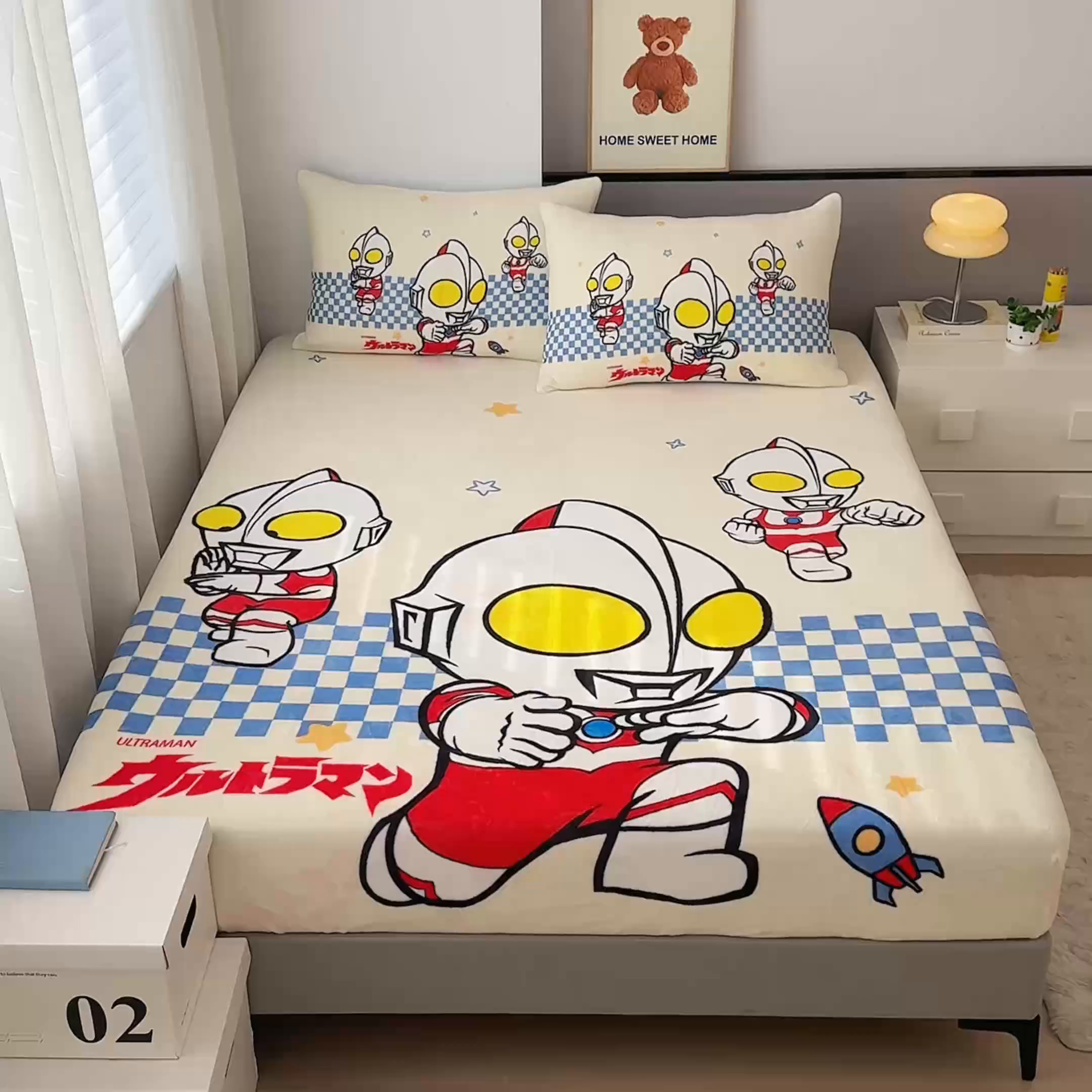 91家纺网 家纺一手货源 找家纺 蘭菲家纺 2025新款牛奶绒奥特曼系列单品床笠 超人兄弟