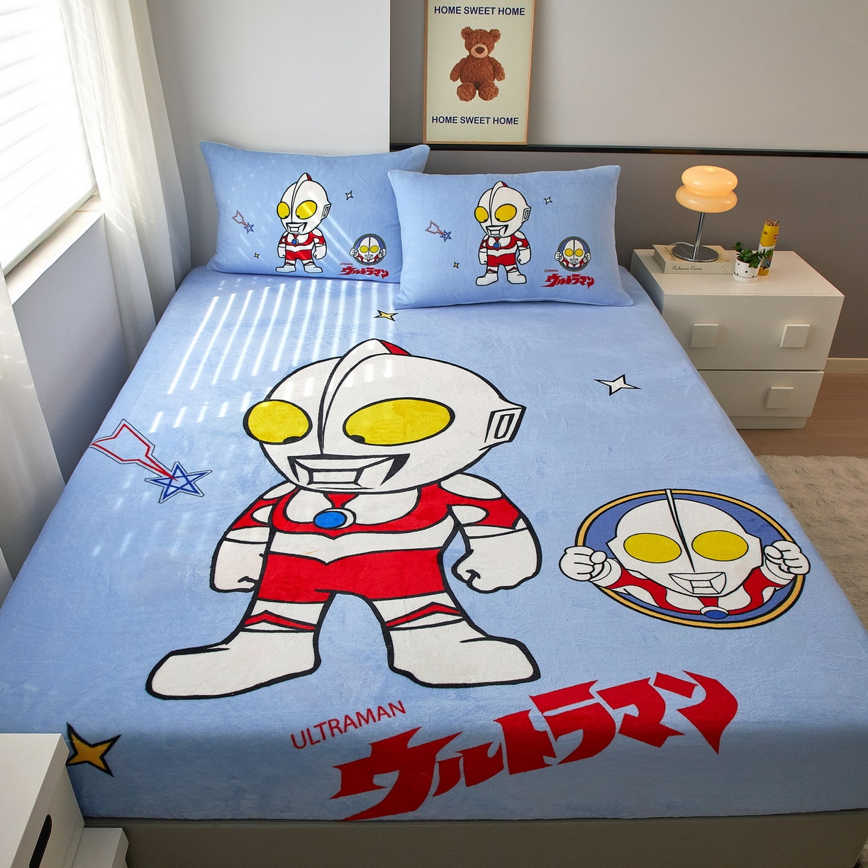 91家纺网 家纺一手货源 找家纺 蘭菲家纺 2025新款牛奶绒奥特曼系列单品床笠 成功