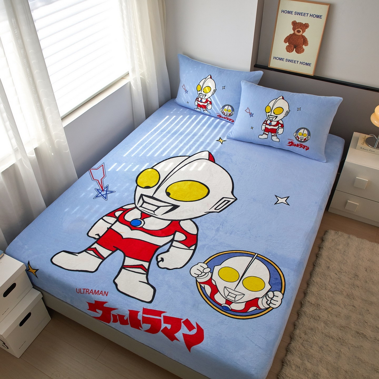 91家纺网 家纺一手货源 找家纺 蘭菲家纺 2025新款牛奶绒奥特曼系列单品床笠 成功