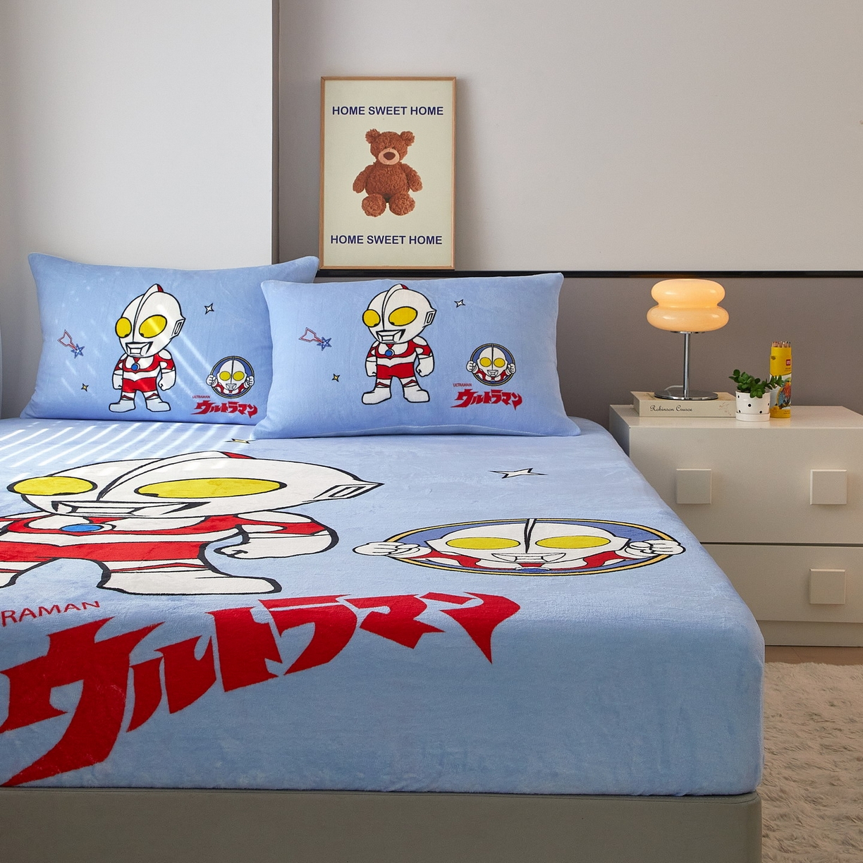 91家纺网 家纺一手货源 找家纺 蘭菲家纺 2025新款牛奶绒奥特曼系列单品床笠 成功