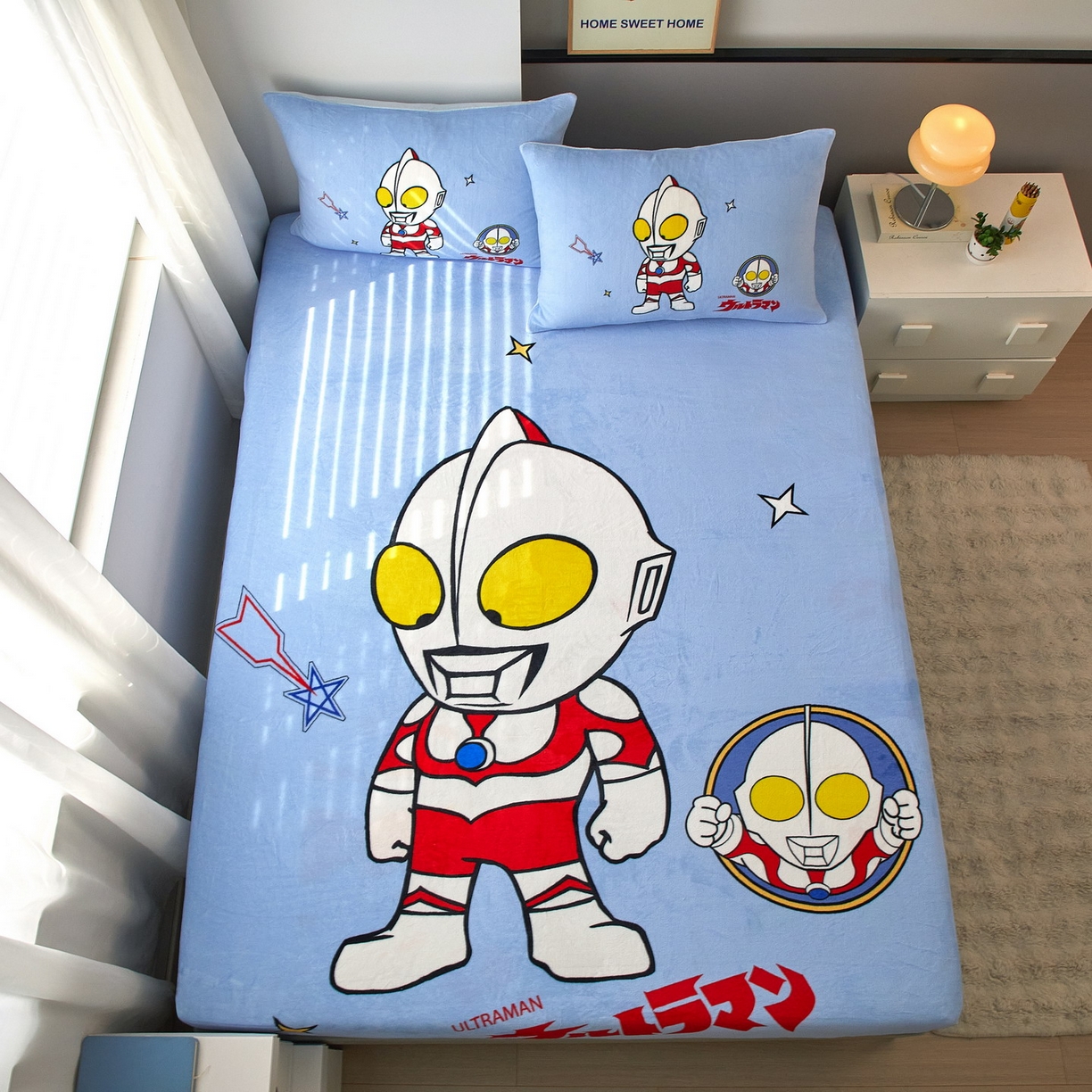 91家纺网 家纺一手货源 找家纺 蘭菲家纺 2025新款牛奶绒奥特曼系列单品床笠 成功