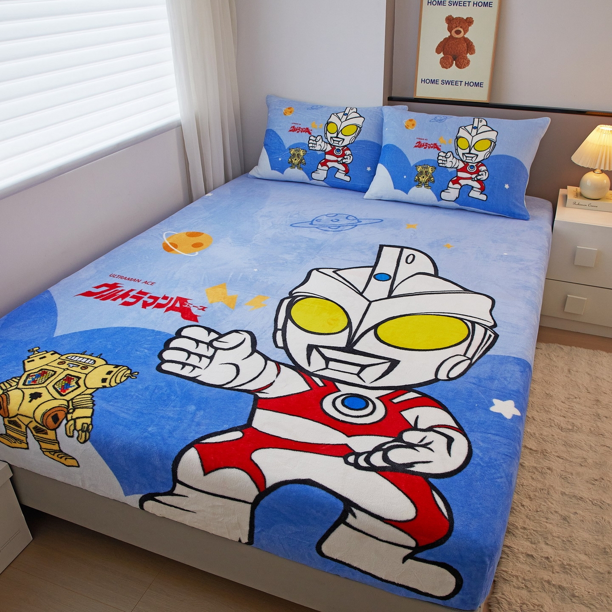 91家纺网 家纺一手货源 找家纺 蘭菲家纺 2025新款牛奶绒奥特曼系列单品床笠 出击