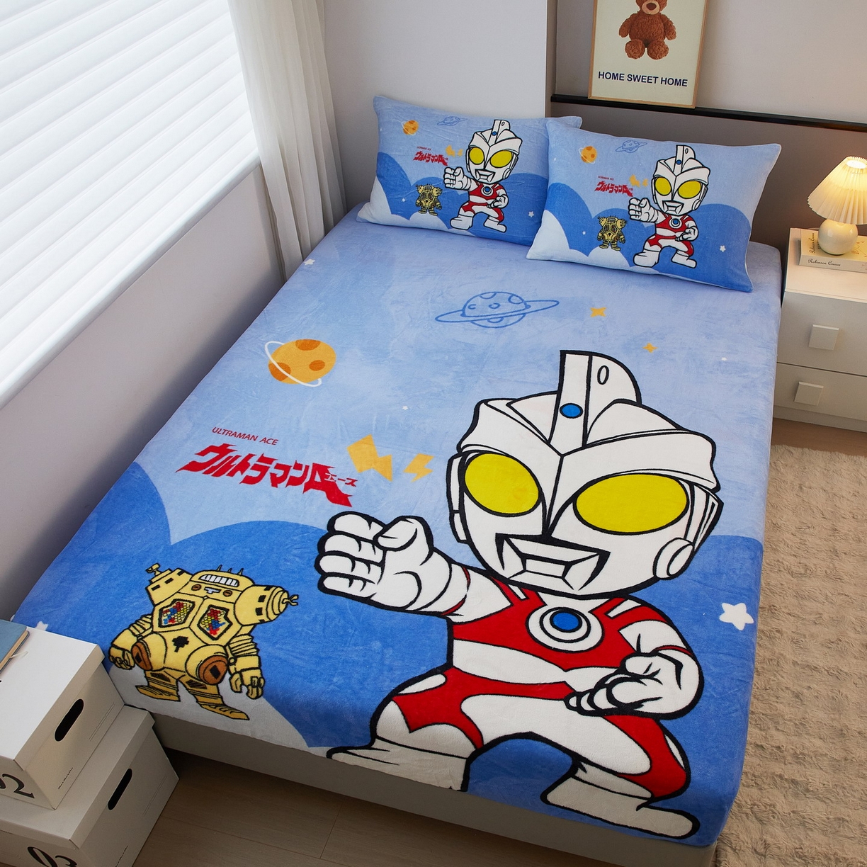 91家纺网 家纺一手货源 找家纺 蘭菲家纺 2025新款牛奶绒奥特曼系列单品床笠 出击