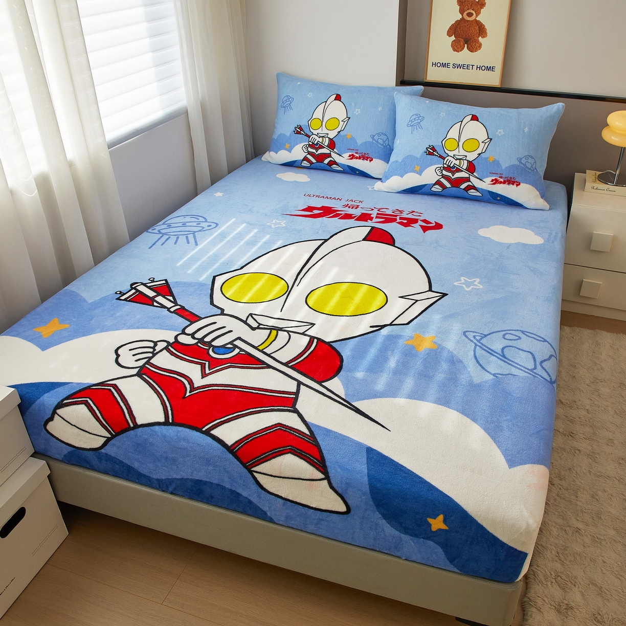 91家纺网 家纺一手货源 找家纺 蘭菲家纺 2025新款牛奶绒奥特曼系列单品床笠 独行者