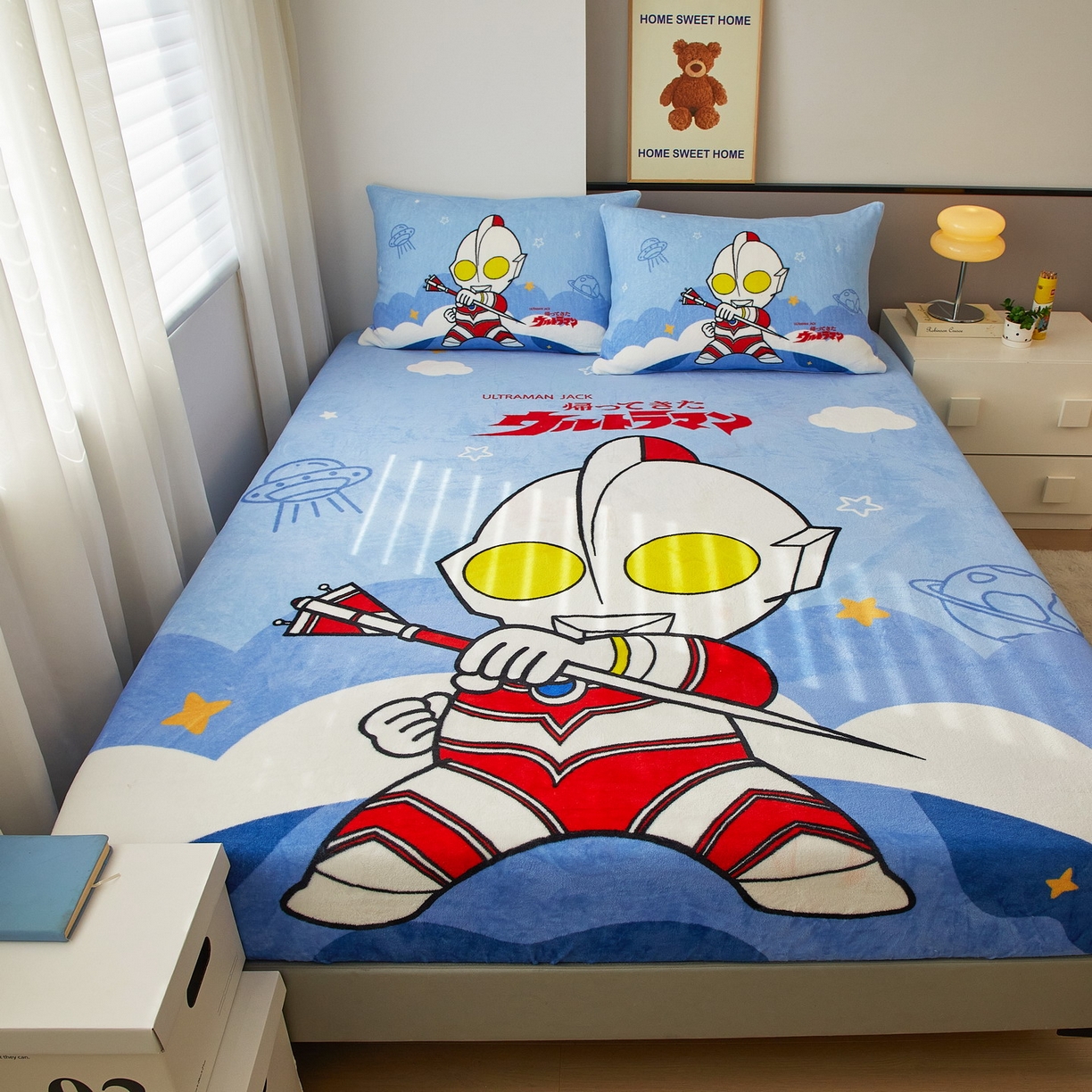 91家纺网 家纺一手货源 找家纺 蘭菲家纺 2025新款牛奶绒奥特曼系列单品床笠 独行者