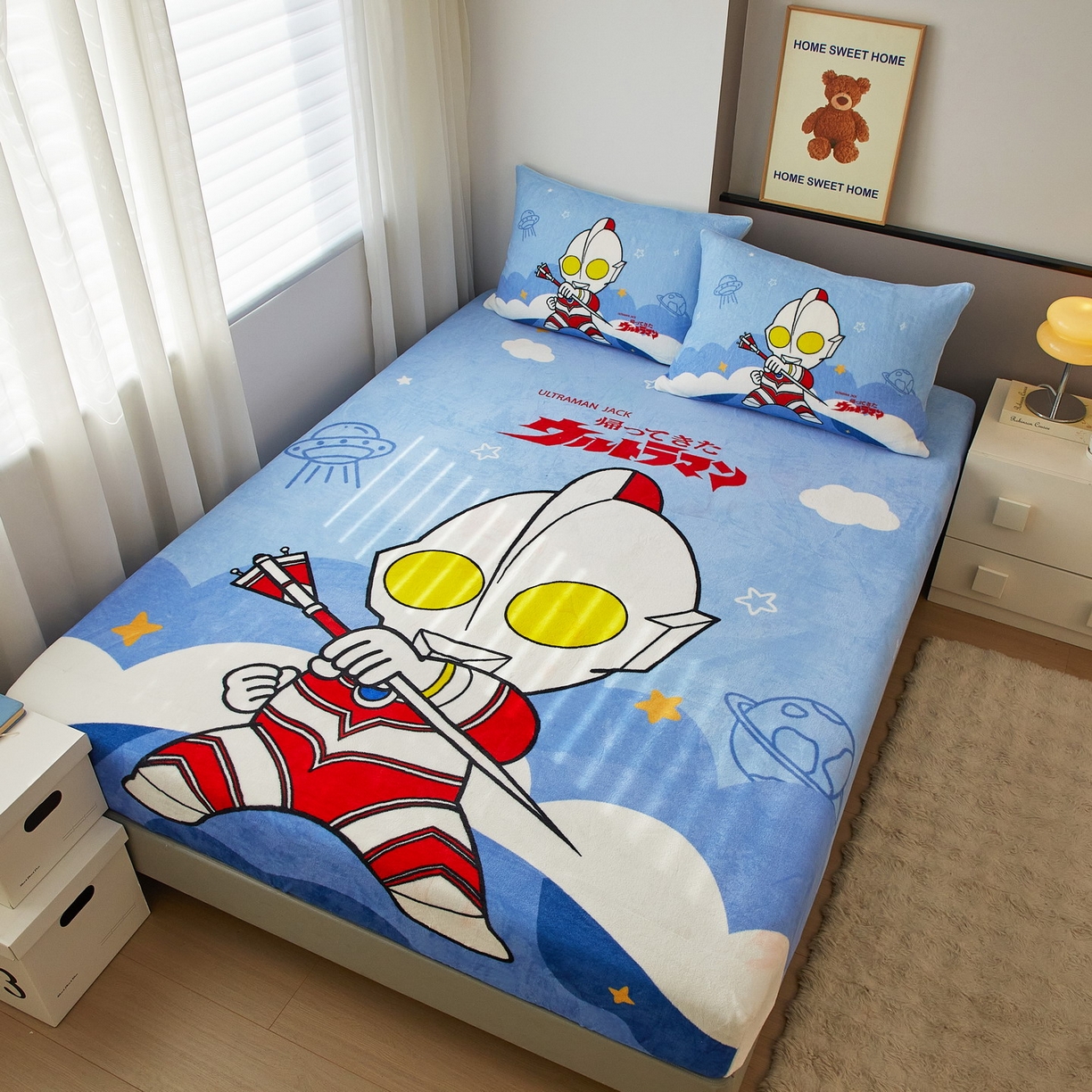 91家纺网 家纺一手货源 找家纺 蘭菲家纺 2025新款牛奶绒奥特曼系列单品床笠 独行者