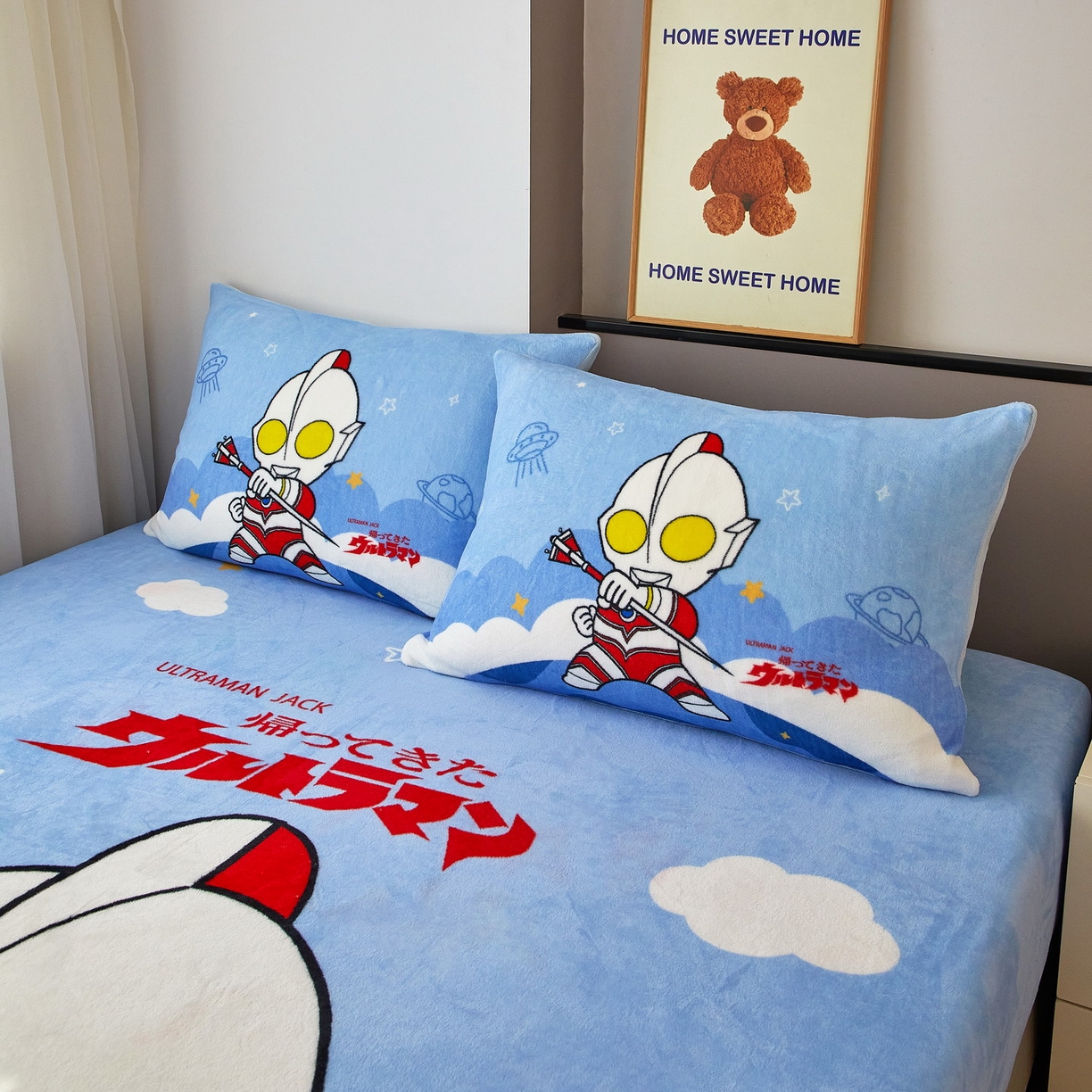 91家纺网 家纺一手货源 找家纺 蘭菲家纺 2025新款牛奶绒奥特曼系列单品床笠 独行者