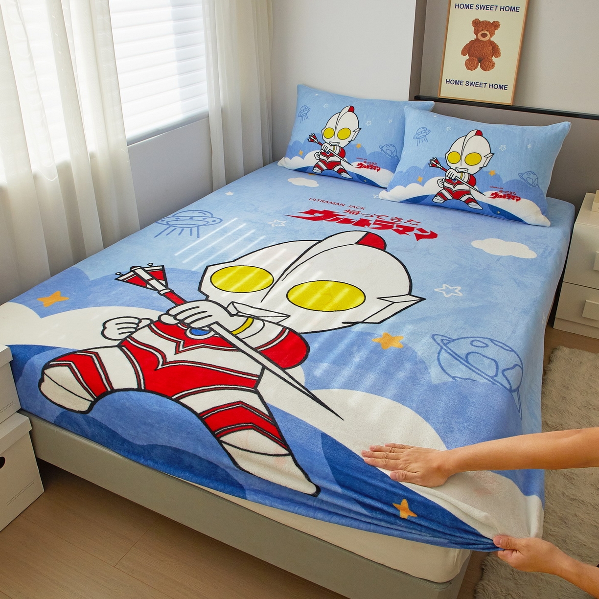 91家纺网 家纺一手货源 找家纺 蘭菲家纺 2025新款牛奶绒奥特曼系列单品床笠 独行者