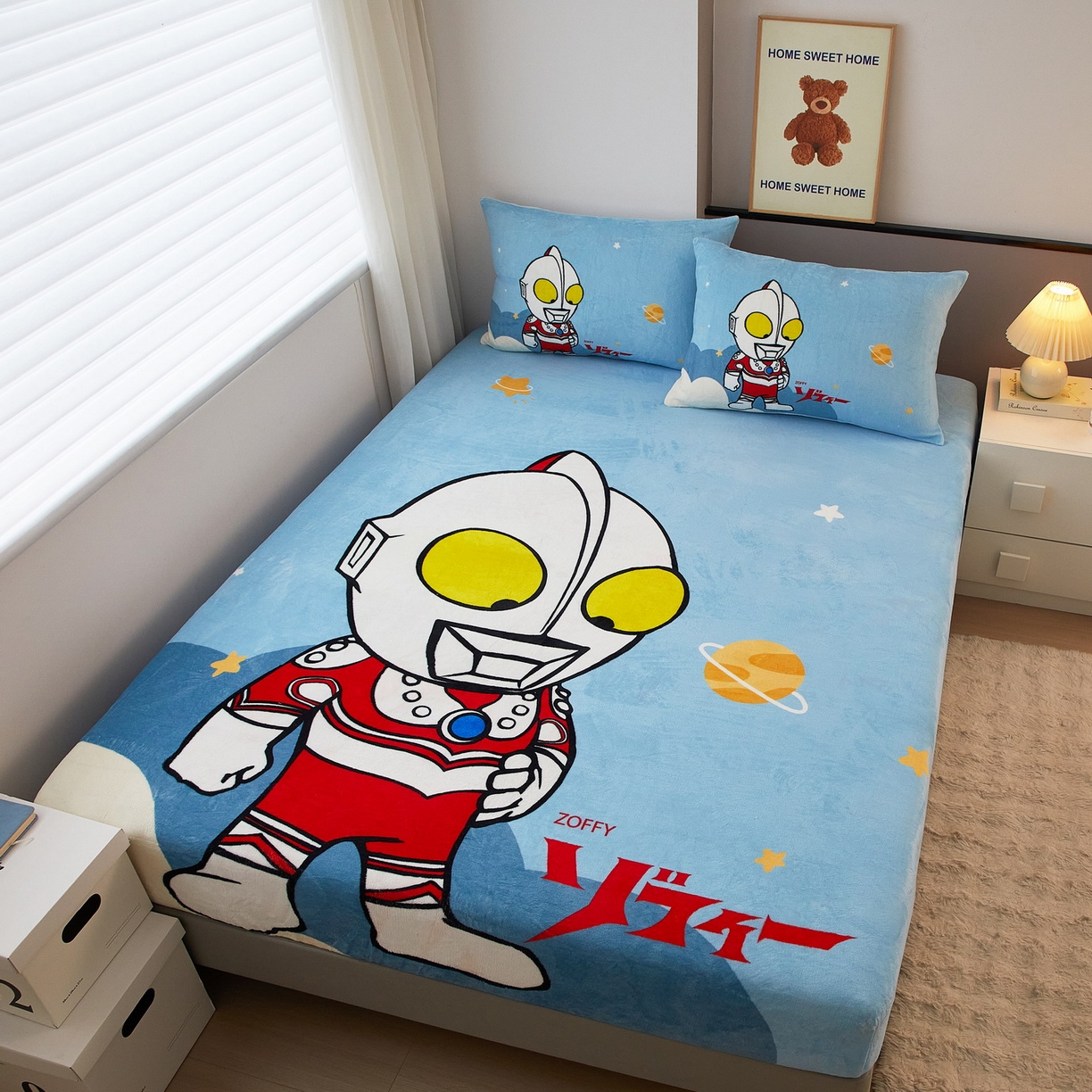 91家纺网 家纺一手货源 找家纺 蘭菲家纺 2025新款牛奶绒奥特曼系列单品床笠 发呆