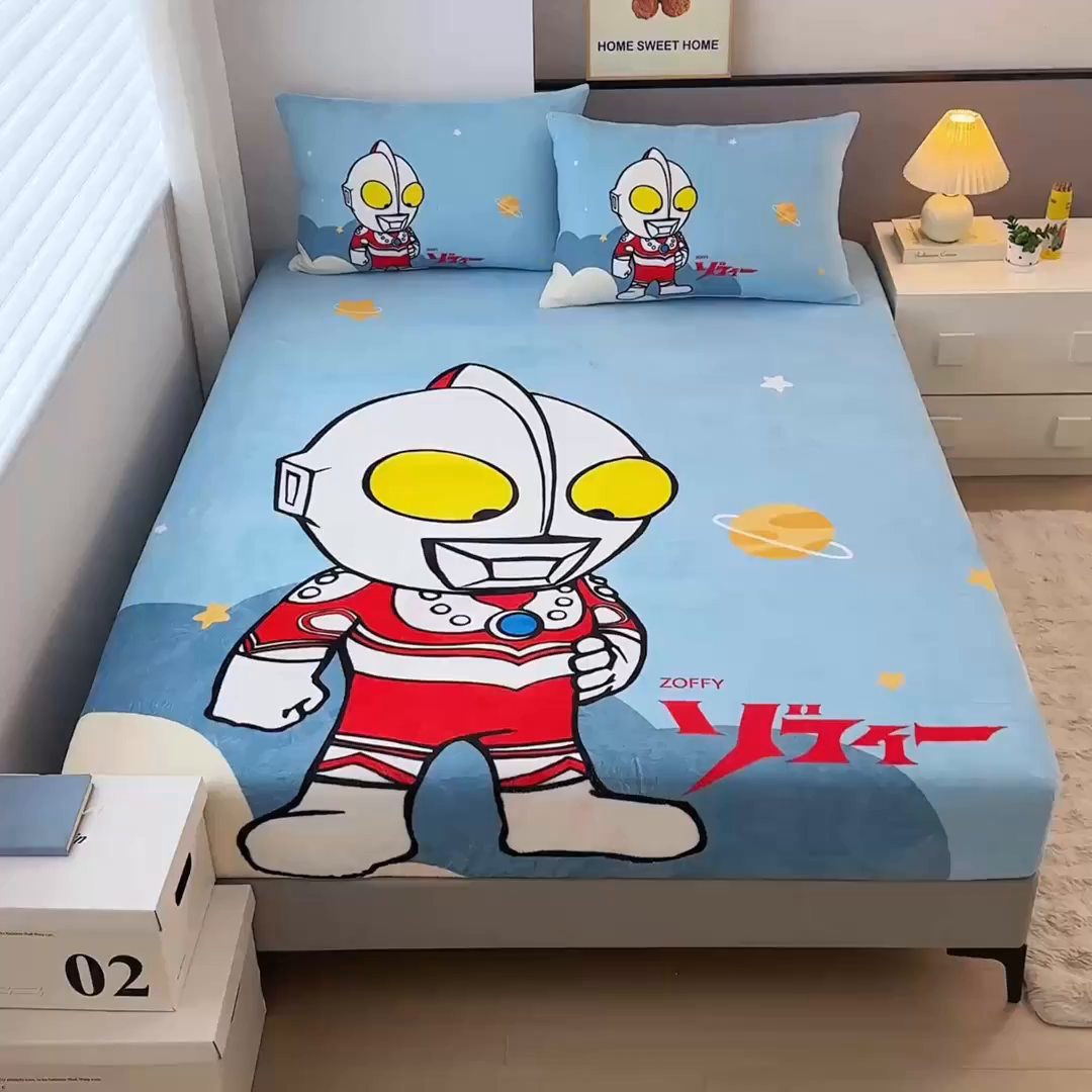 91家纺网 家纺一手货源 找家纺 蘭菲家纺 2025新款牛奶绒奥特曼系列单品床笠 发呆