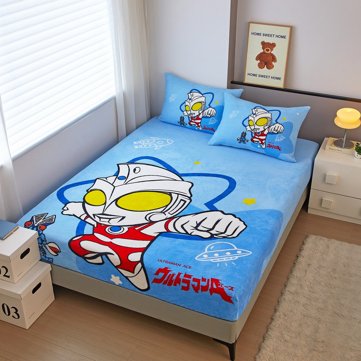 91家纺网 家纺一手货源 找家纺 蘭菲家纺 2025新款牛奶绒奥特曼系列单品床笠 飞天