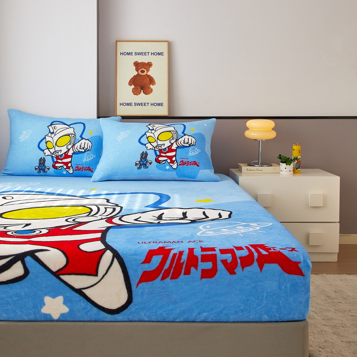 91家纺网 家纺一手货源 找家纺 蘭菲家纺 2025新款牛奶绒奥特曼系列单品床笠 飞天