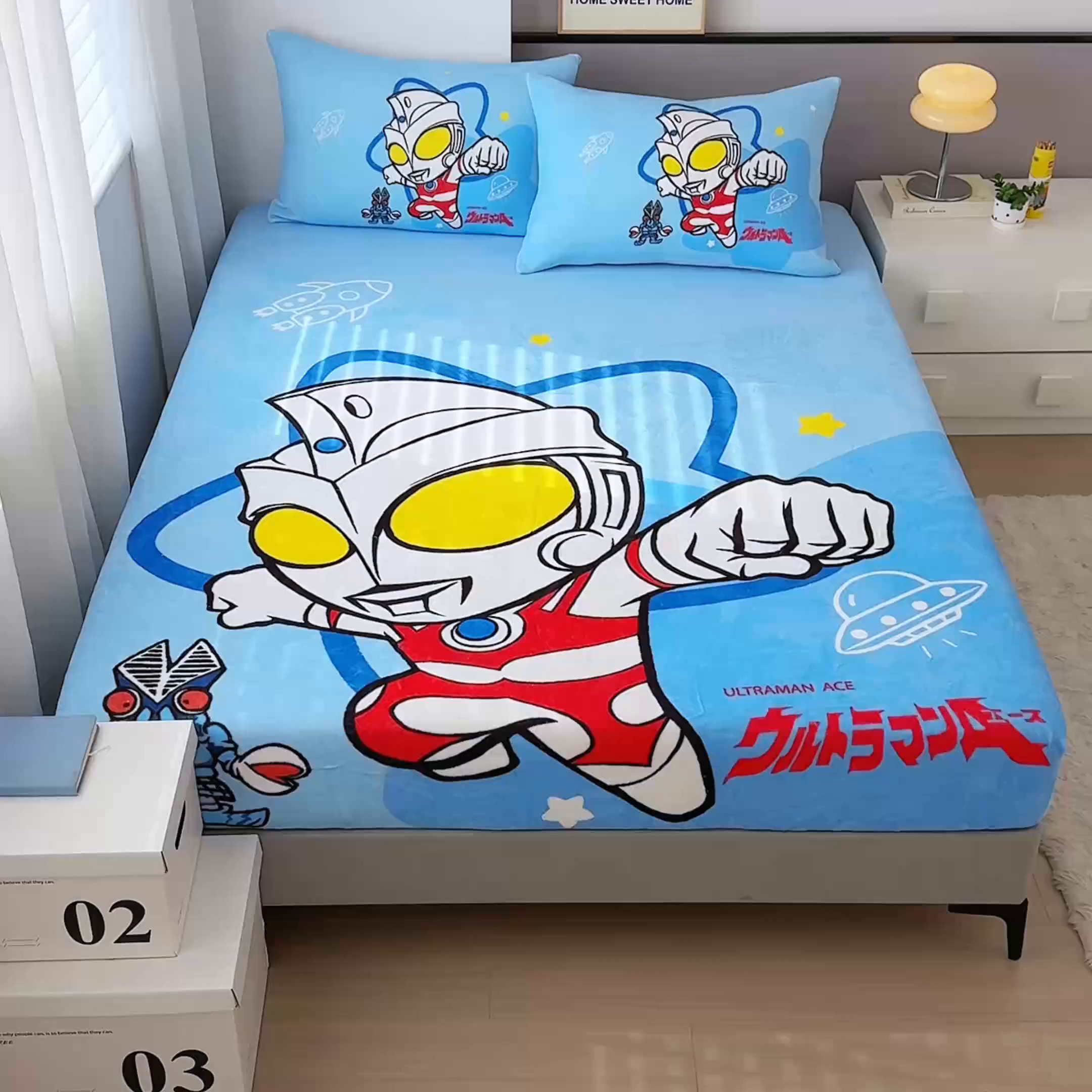 91家纺网 家纺一手货源 找家纺 蘭菲家纺 2025新款牛奶绒奥特曼系列单品床笠 飞天