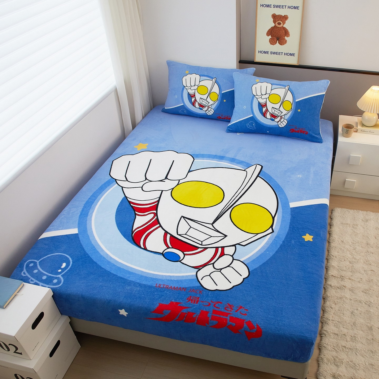 91家纺网 家纺一手货源 找家纺 蘭菲家纺 2025新款牛奶绒奥特曼系列单品床笠 冠军