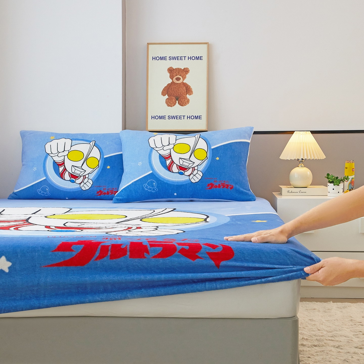 91家纺网 家纺一手货源 找家纺 蘭菲家纺 2025新款牛奶绒奥特曼系列单品床笠 冠军